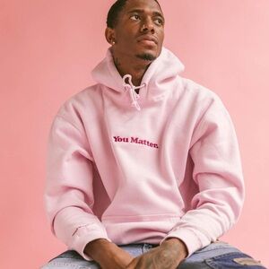 You Matter by Demetrius Harmon Pink Fleece Soft Embroidered Hoodie XS